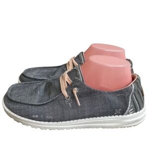 Hey Dude Wendy boho Grey Canvas Southwestern Print Slip On Loafers Sz 9 Womens